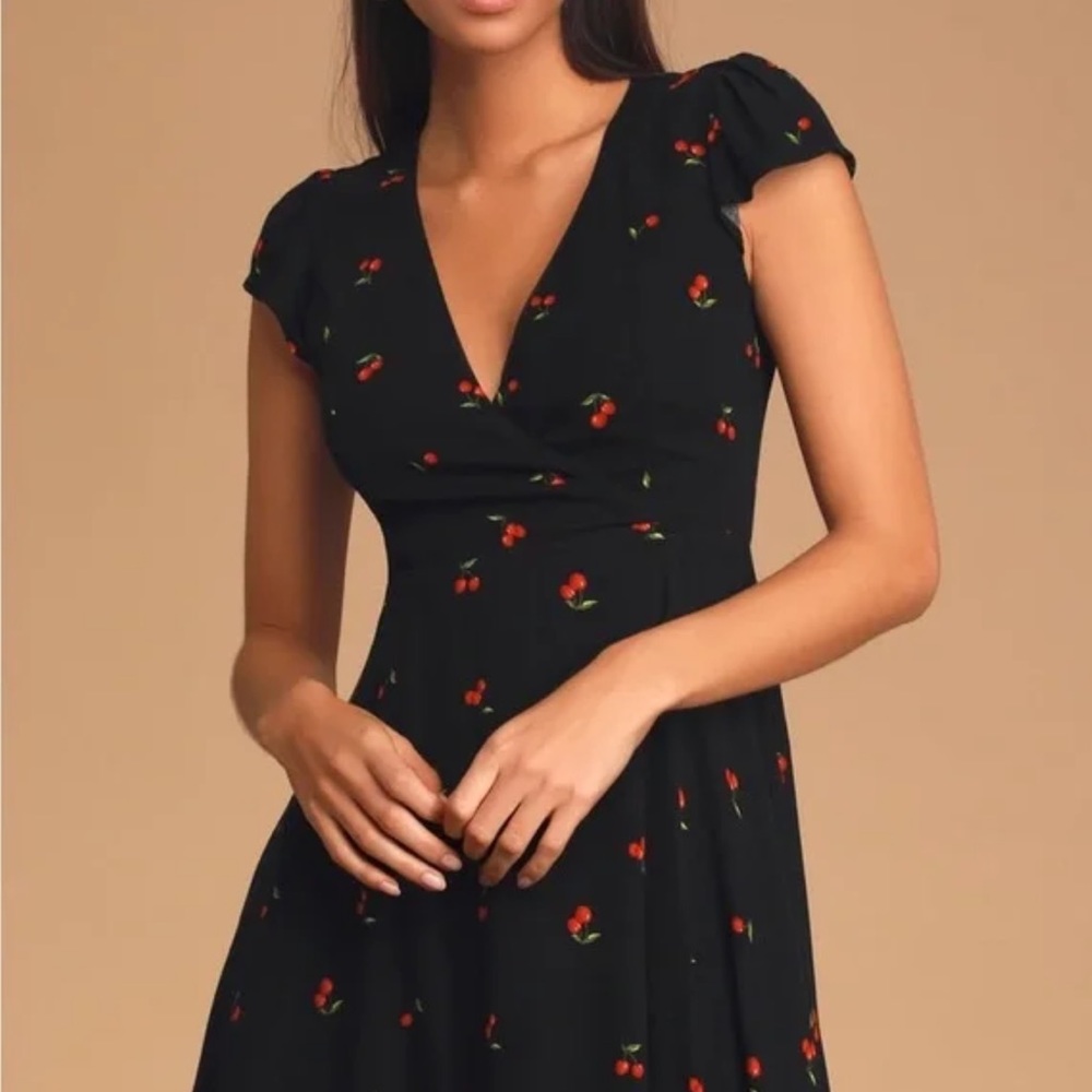 Lulus Best Day Ever Black Cherry Print Skater Dress